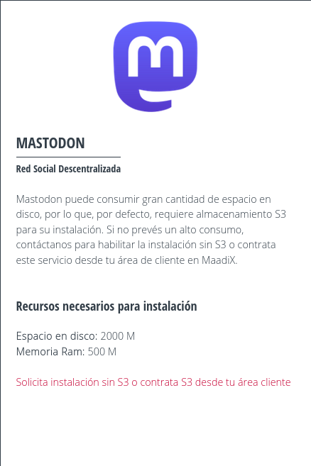 Instalación deshabilitada de Mastodon