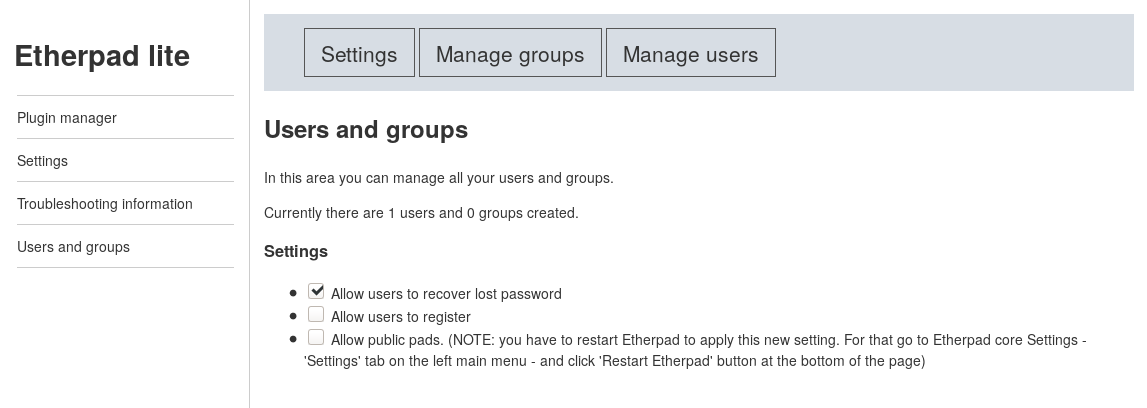 Users and groups settings